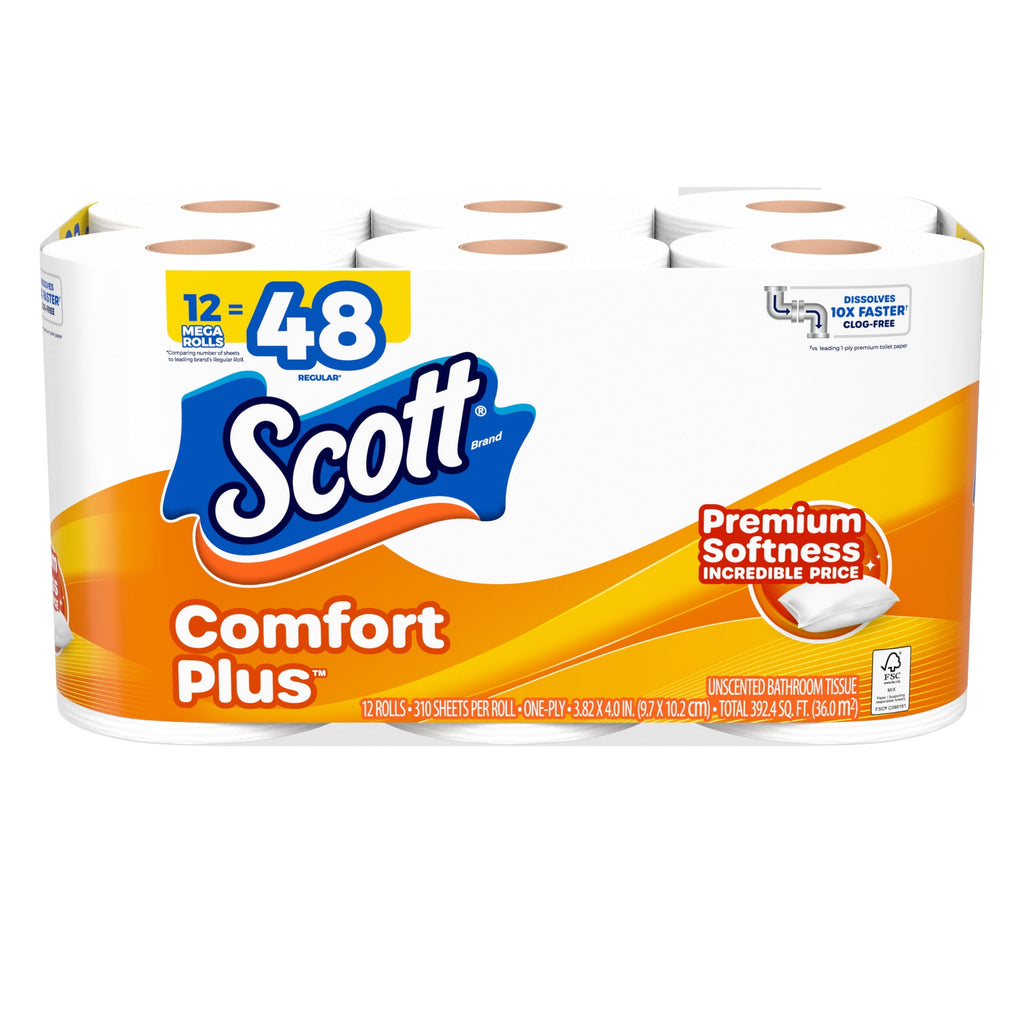 Scott ComfortPlus Toilet Paper, 12 Mega Rolls