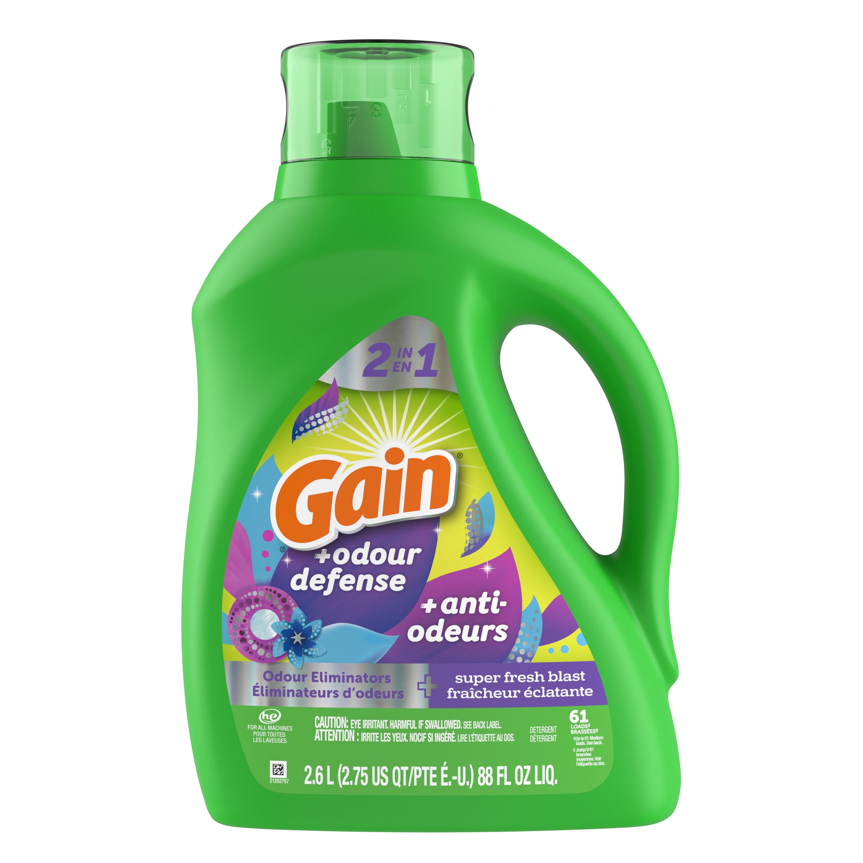 Gain Liquid Laundry Detergent Odor Defense, Super Fresh Blast Scent, 194 fl oz, 134 Loads