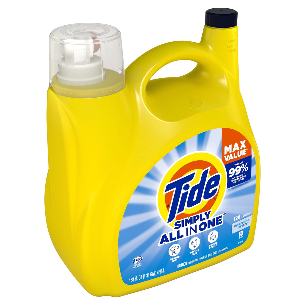 Tide Simply Liquid Laundry Detergent, Refreshing Breeze, 168 fl oz, 128 Loads