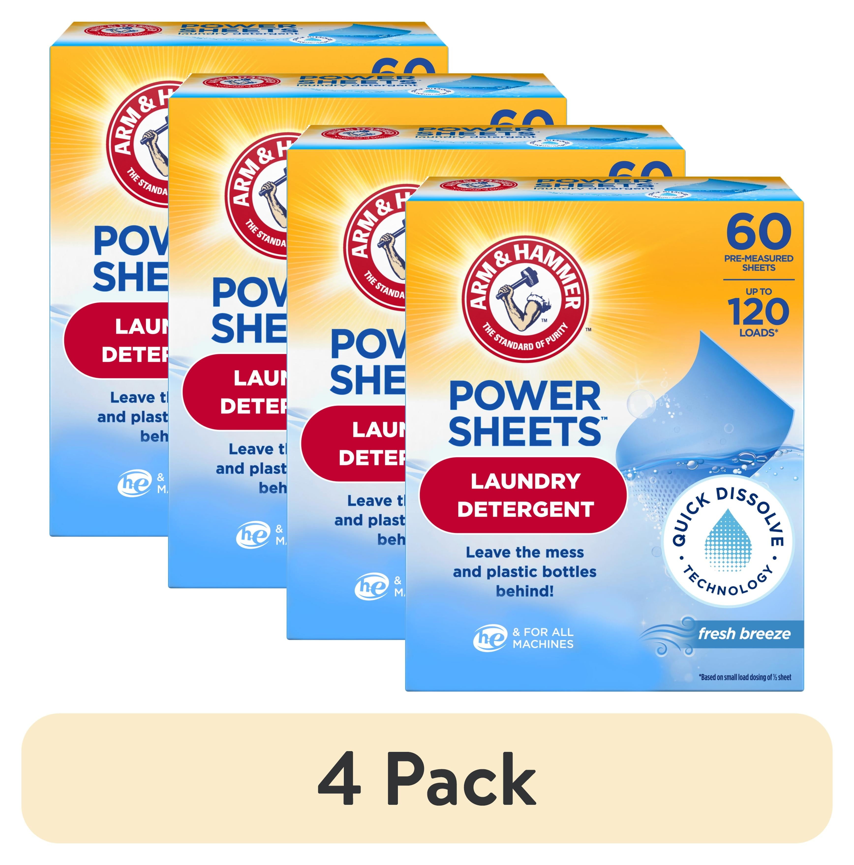 ARM & HAMMER Power Sheets Laundry Detergent, Fresh Breeze 60 ct, up to 120 small loads