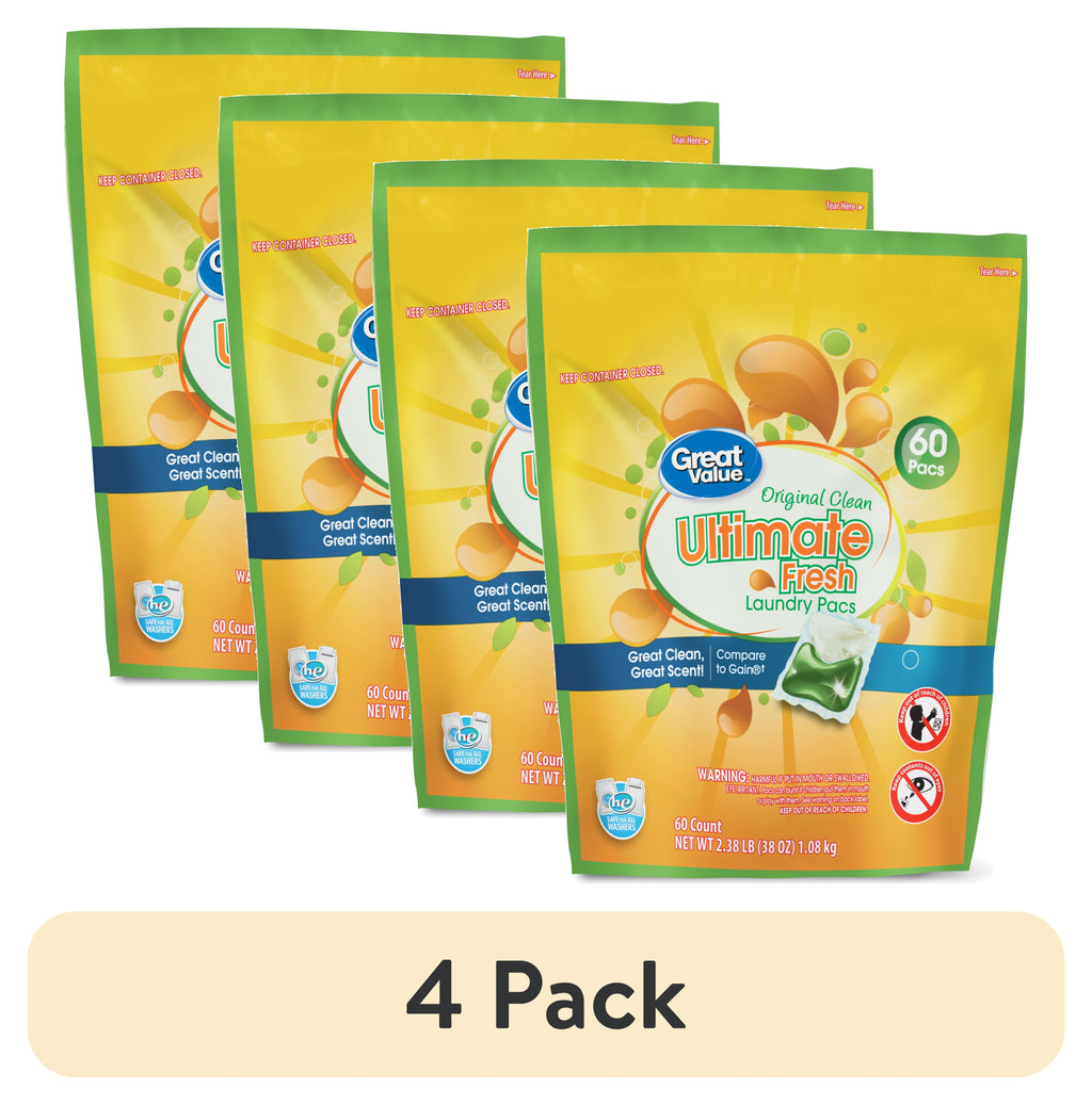 Great Value Ultimate Fresh Laundry Pacs, Original Clean, 60 Count