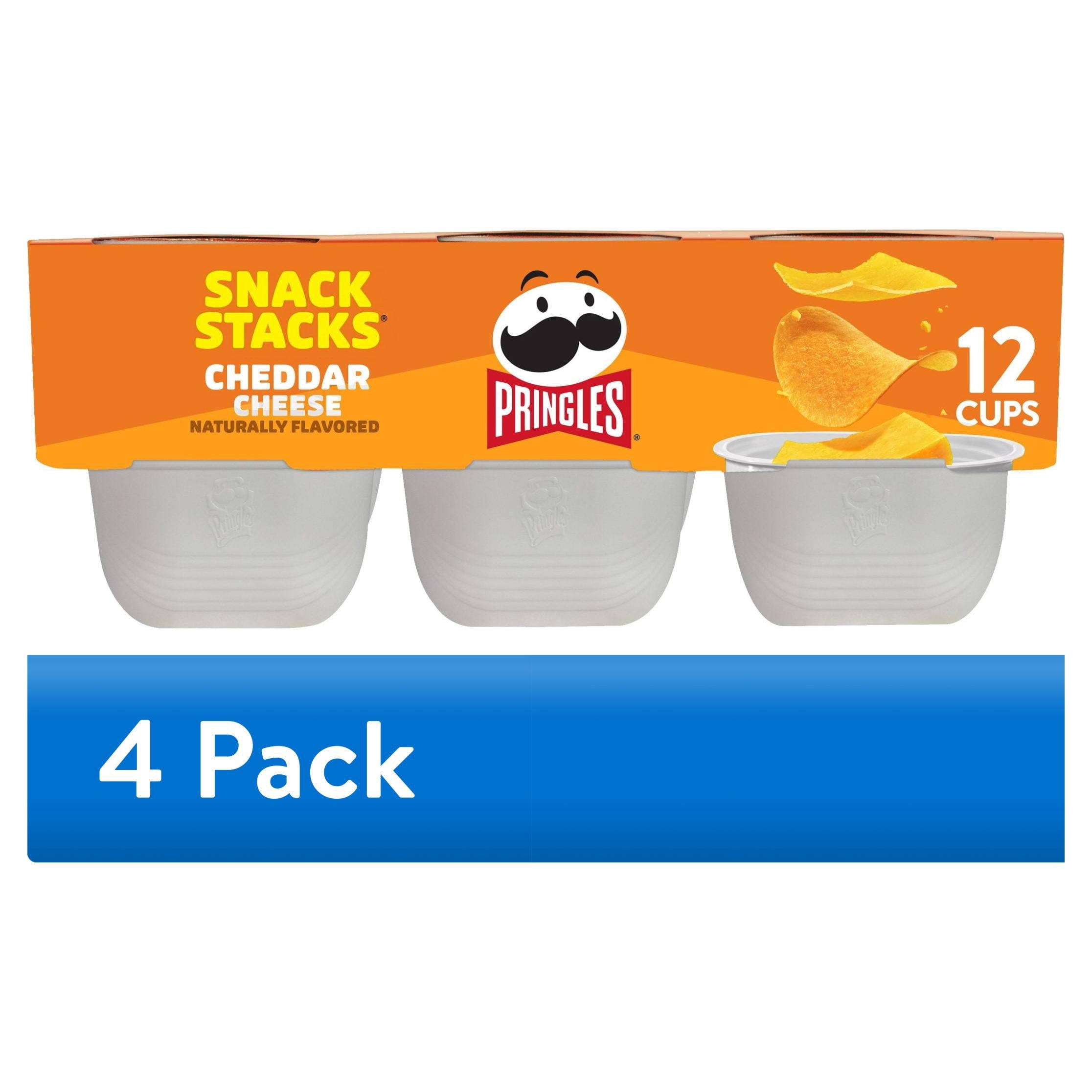Pringles Potato Crisps Chips, Lunch Snacks, Snack Cups, Cheddar Cheese, 8.8oz Tray (12 Cups)