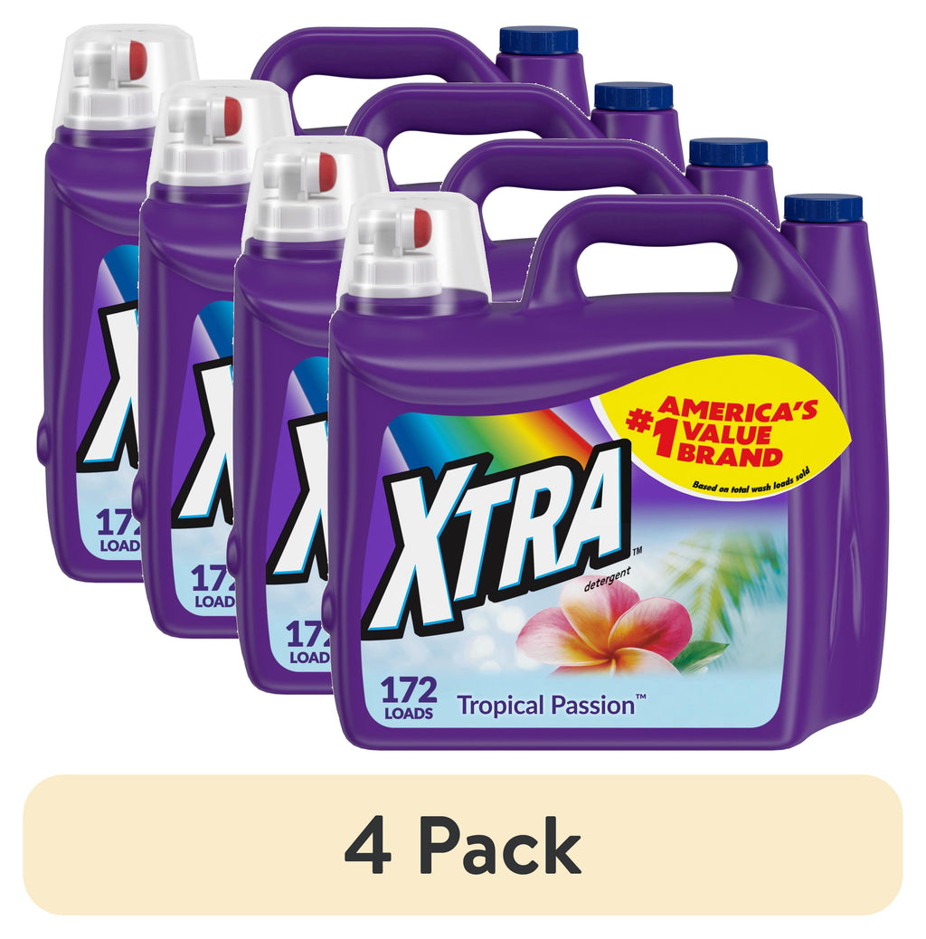 (4 pack) Xtra Tropical Passion, 172 Loads Liquid Laundry Detergent, 206.4 fl oz
