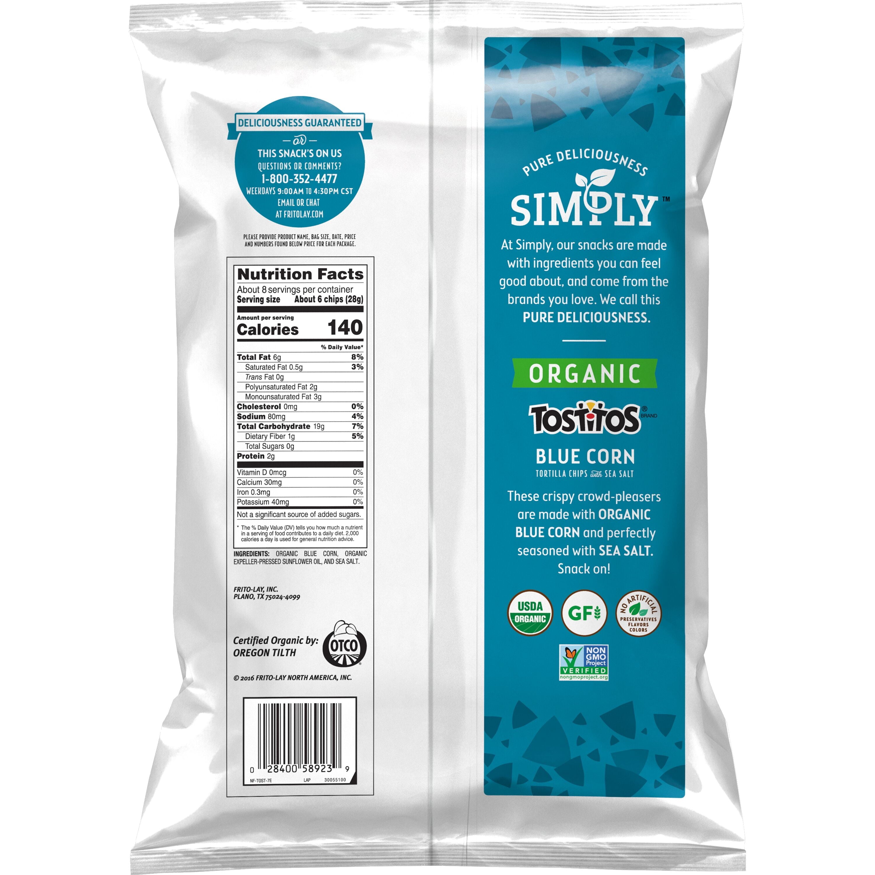 Simply Tostitos Organic Blue Corn Tortilla Chips, 8.25 oz Bag