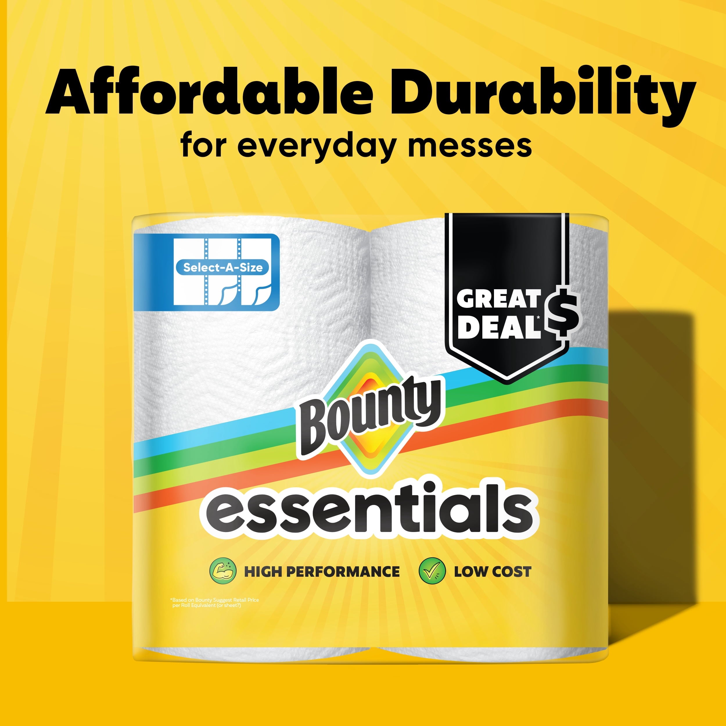 Bounty Essentials Paper Towels Select-A-Size 6 Double Rolls, White, 108 Sheets Per Roll