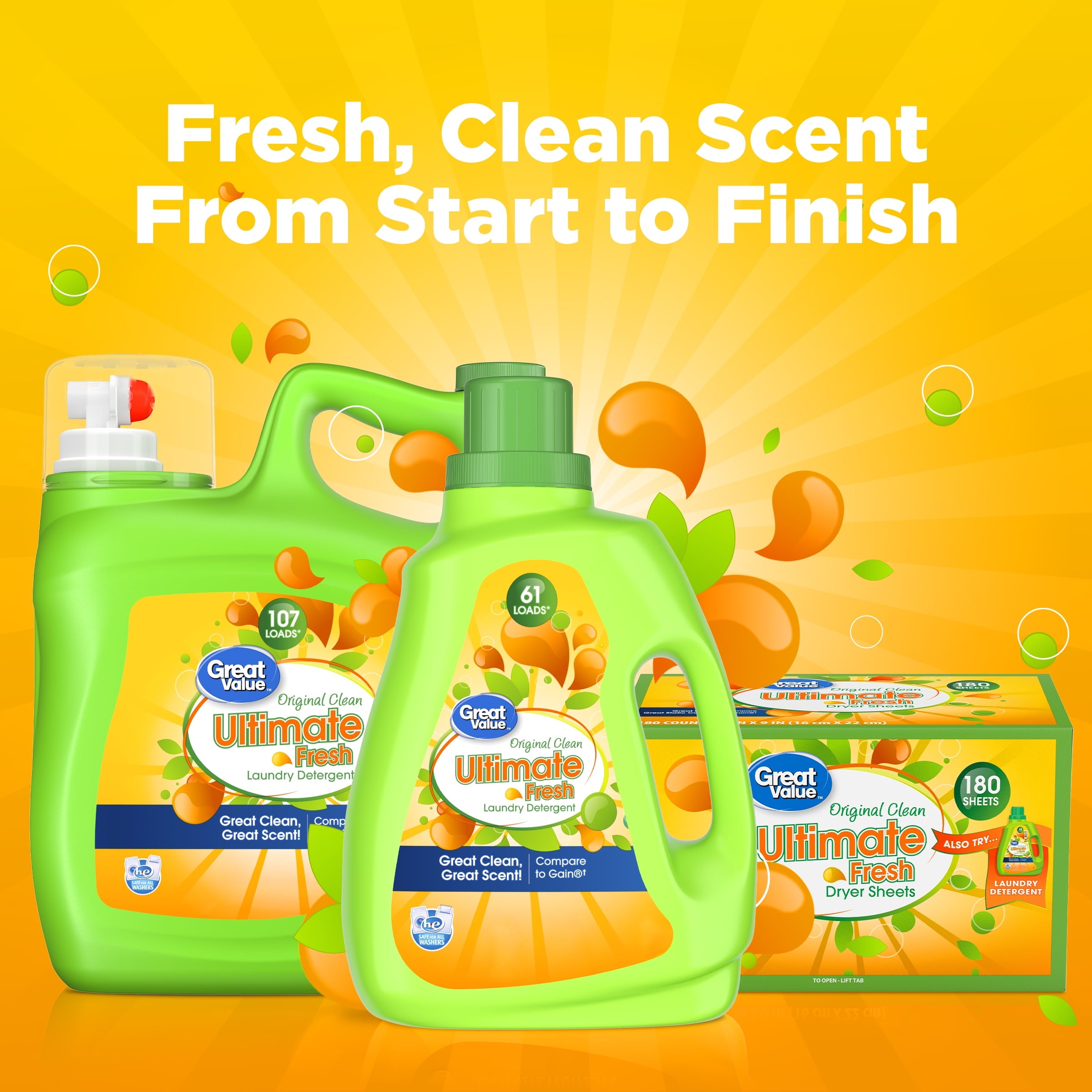 Great Value Ultimate Fresh Laundry Detergent, Original Clean, 154 fl oz, 107 Loads