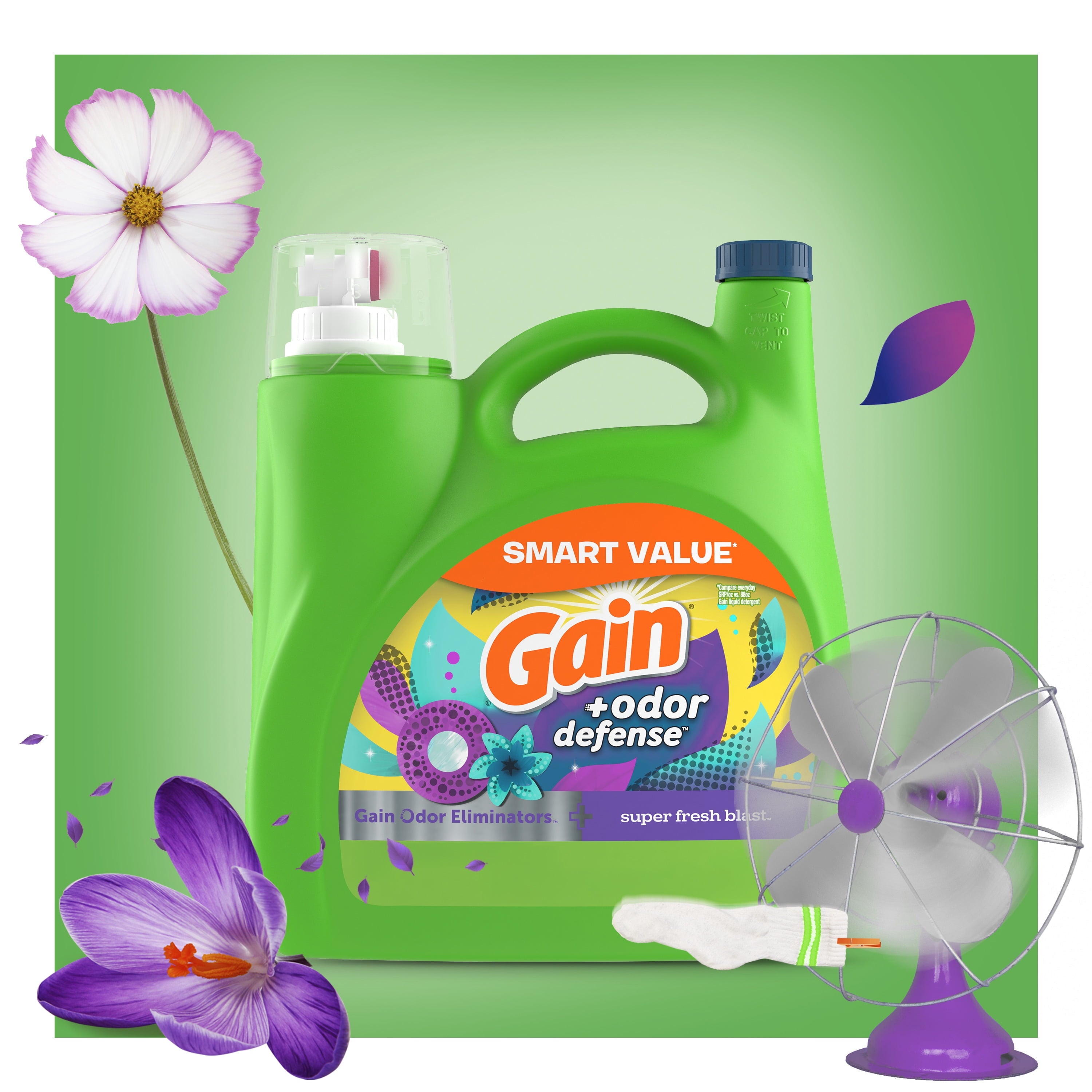 Gain Liquid Laundry Detergent Odor Defense, Super Fresh Blast Scent, 194 fl oz, 134 Loads