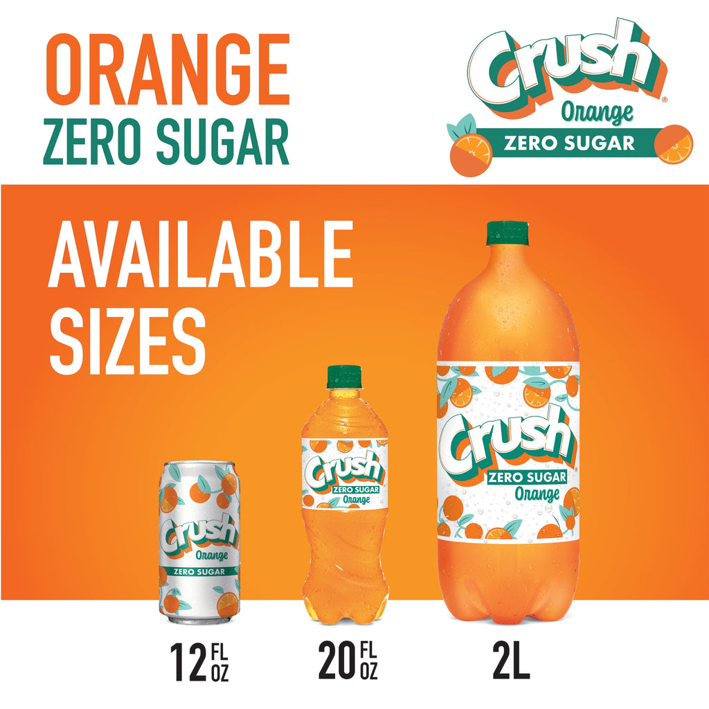 Crush Caffeine Free Zero Sugar Orange Soda Pop, 12 fl oz, 12 Pack Cans
