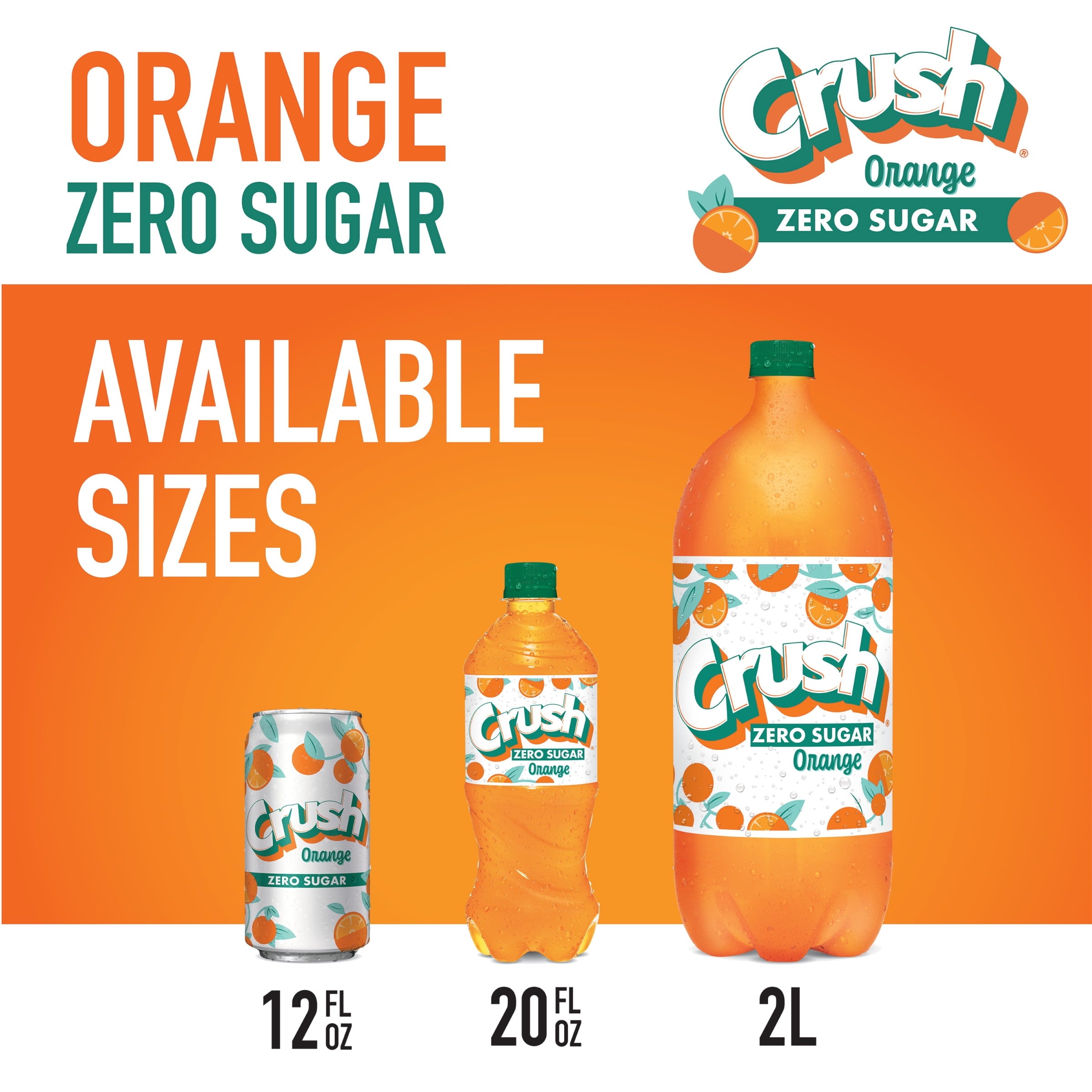 Crush Caffeine Free Zero Sugar Orange Soda Pop, 12 fl oz, 12 Pack Cans