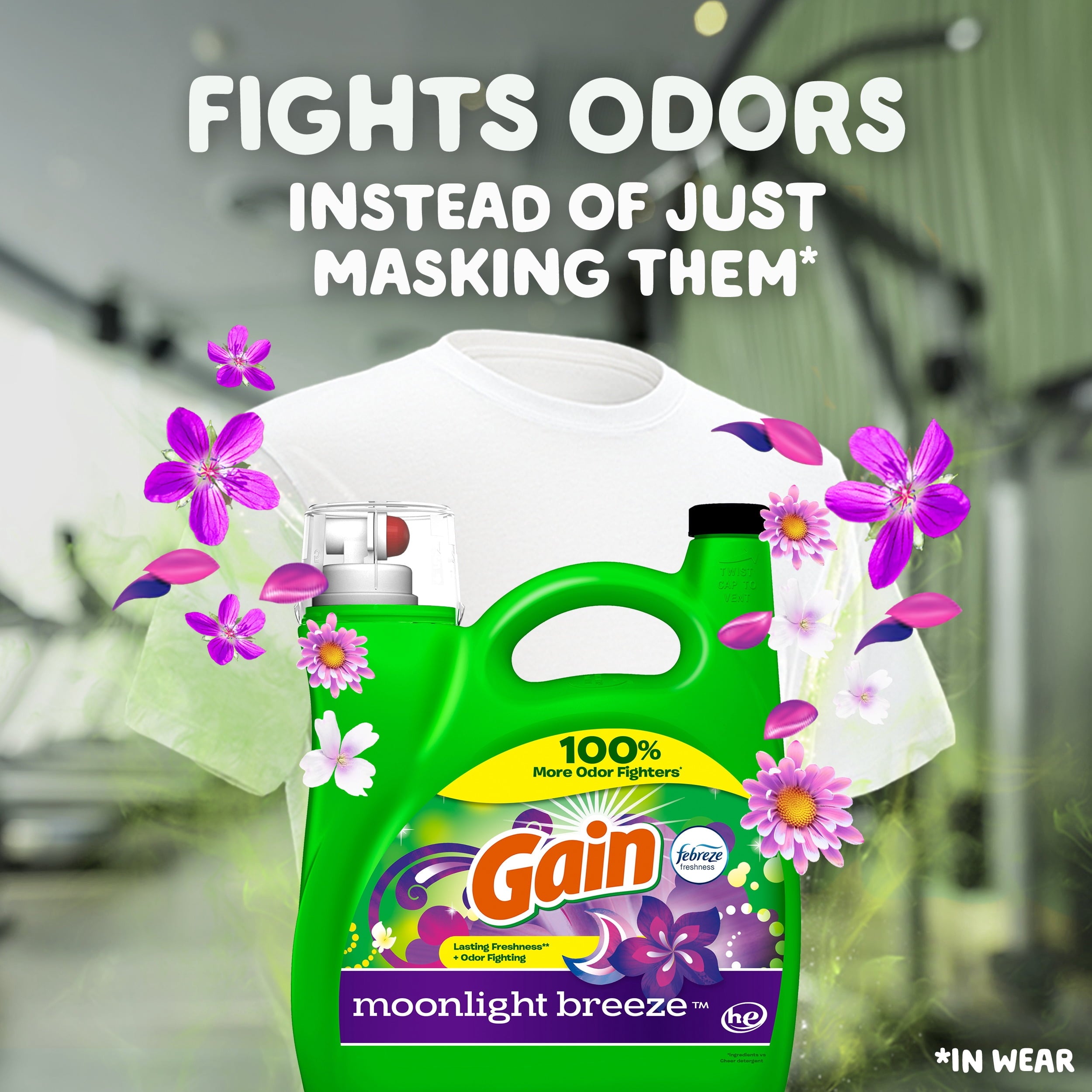 Gain Laundry Detergent Liquid with Odor Fighters, Moonlight Breeze Scent, 46 fl oz, 32 Loads