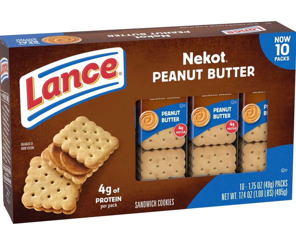 Lance Sandwich Cookies, Nekot Peanut Butter, 10 Individually Wrapped Packs, 6 Sandwiches Each