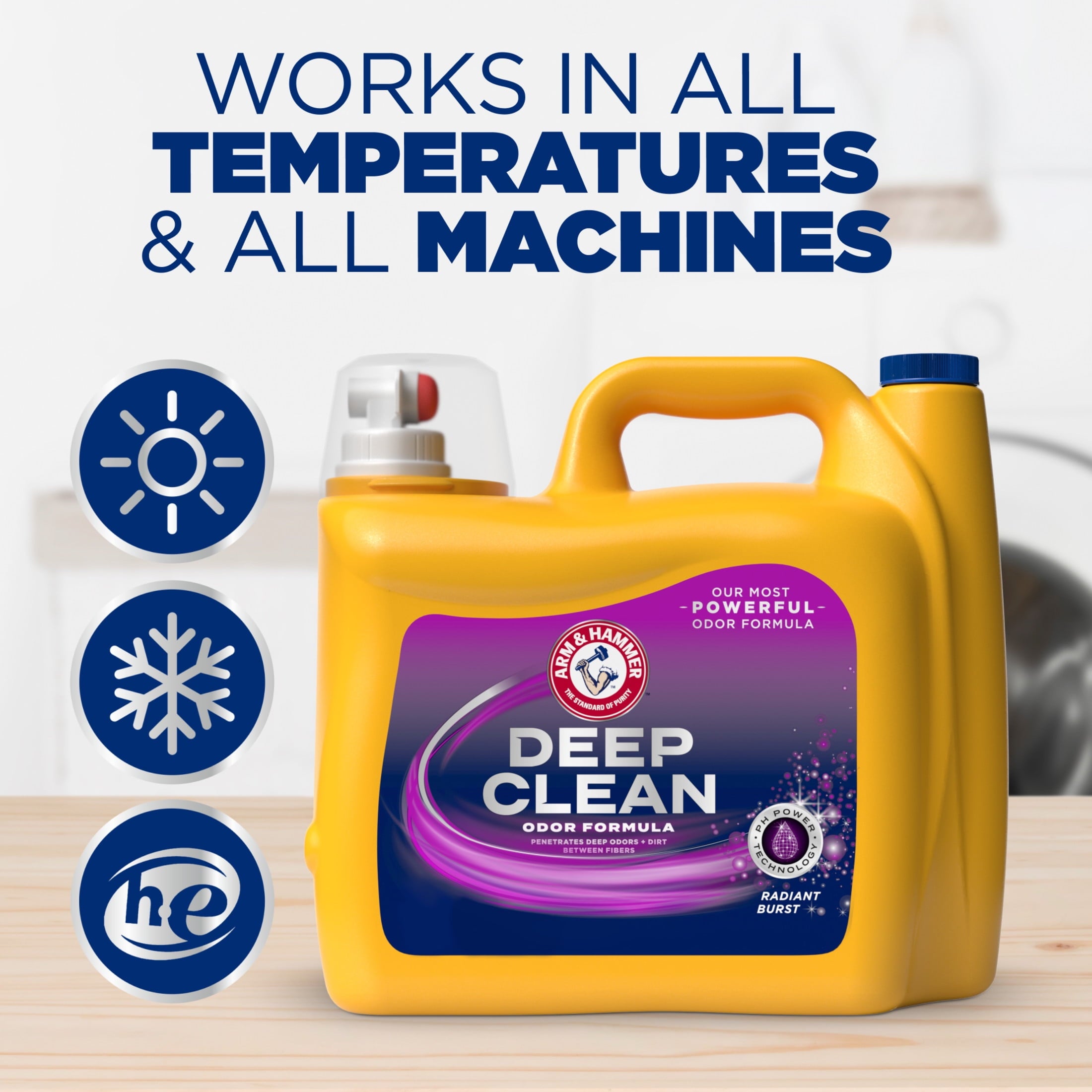 ARM & HAMMER Deep Clean Odor Formula Liquid Laundry Detergent, Radiant Burst, 150 Fl Oz