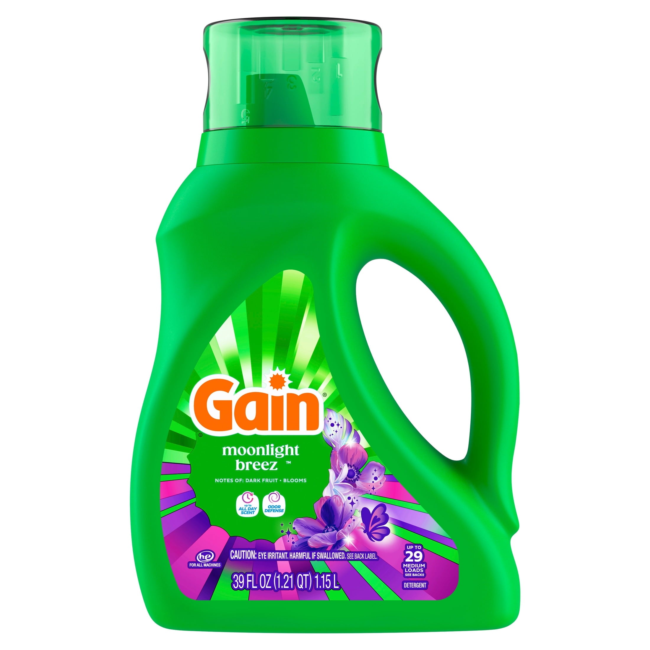 Gain Laundry Detergent Liquid, Now with Odor Defense, Moonlight Breeze Scent, 39 fl oz, 29 Loads