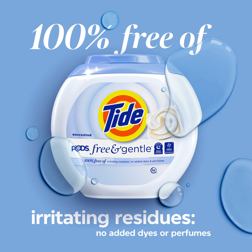 Tide PODS Free & Gentle laundry detergent, 102 ct, Trusted, gentle laundry detergent pods, 100% free of irritating residues: no added dyes and perfumes