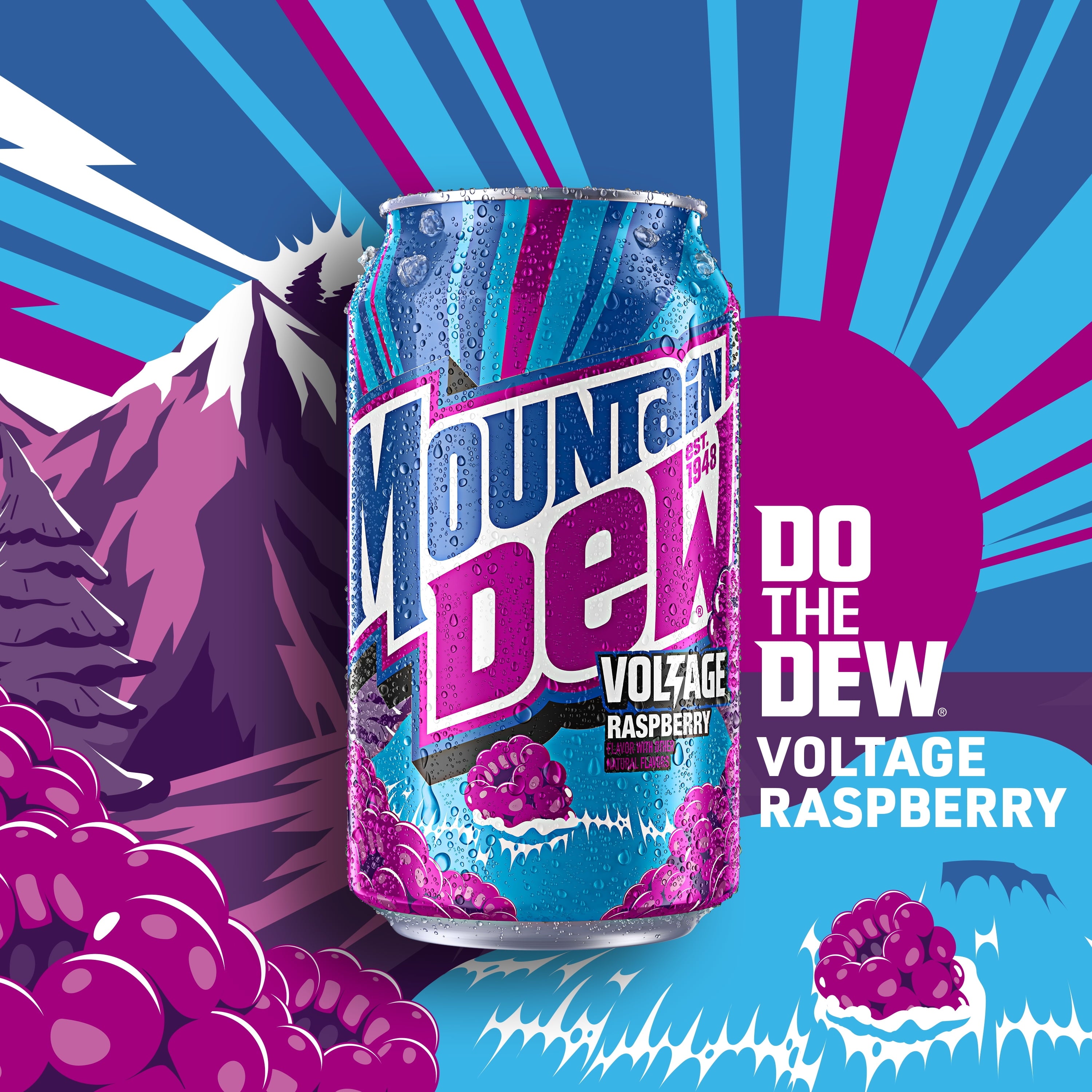 Mountain Dew Voltage Raspberry Citrus Flavor and Ginseng Soda, 12 fl oz, 12 Count
