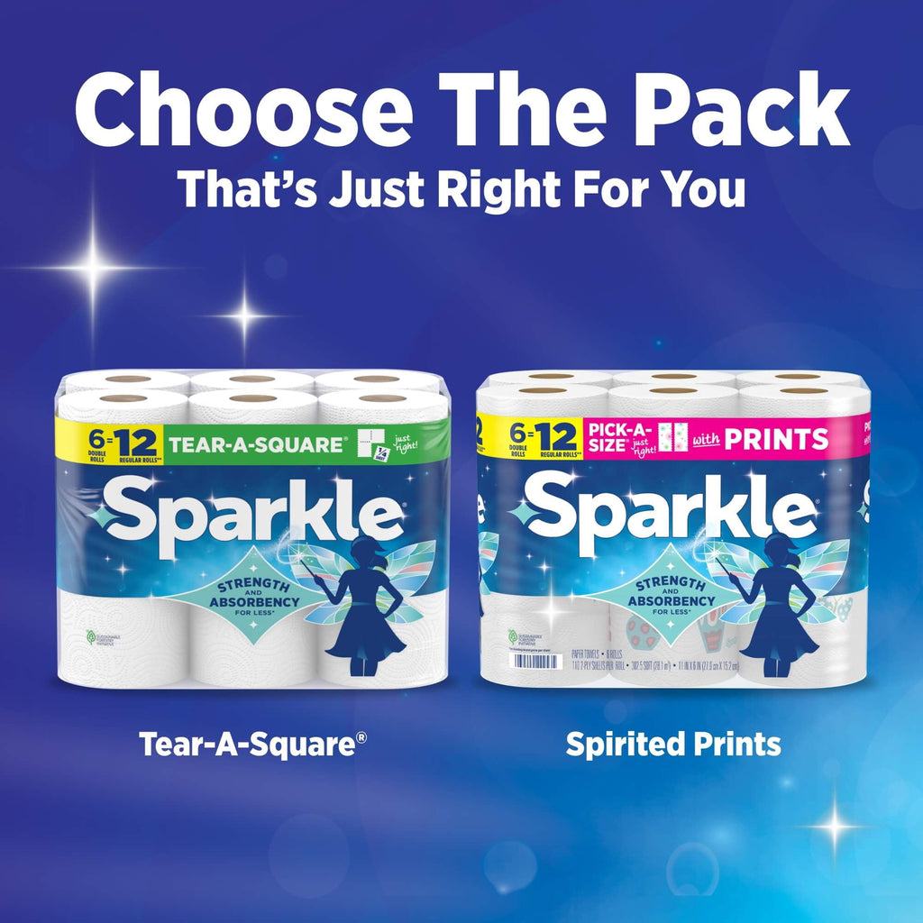 Sparkle Tear-A-Square Paper Towels, 3 Triple Rolls, 165 Sheets per Roll