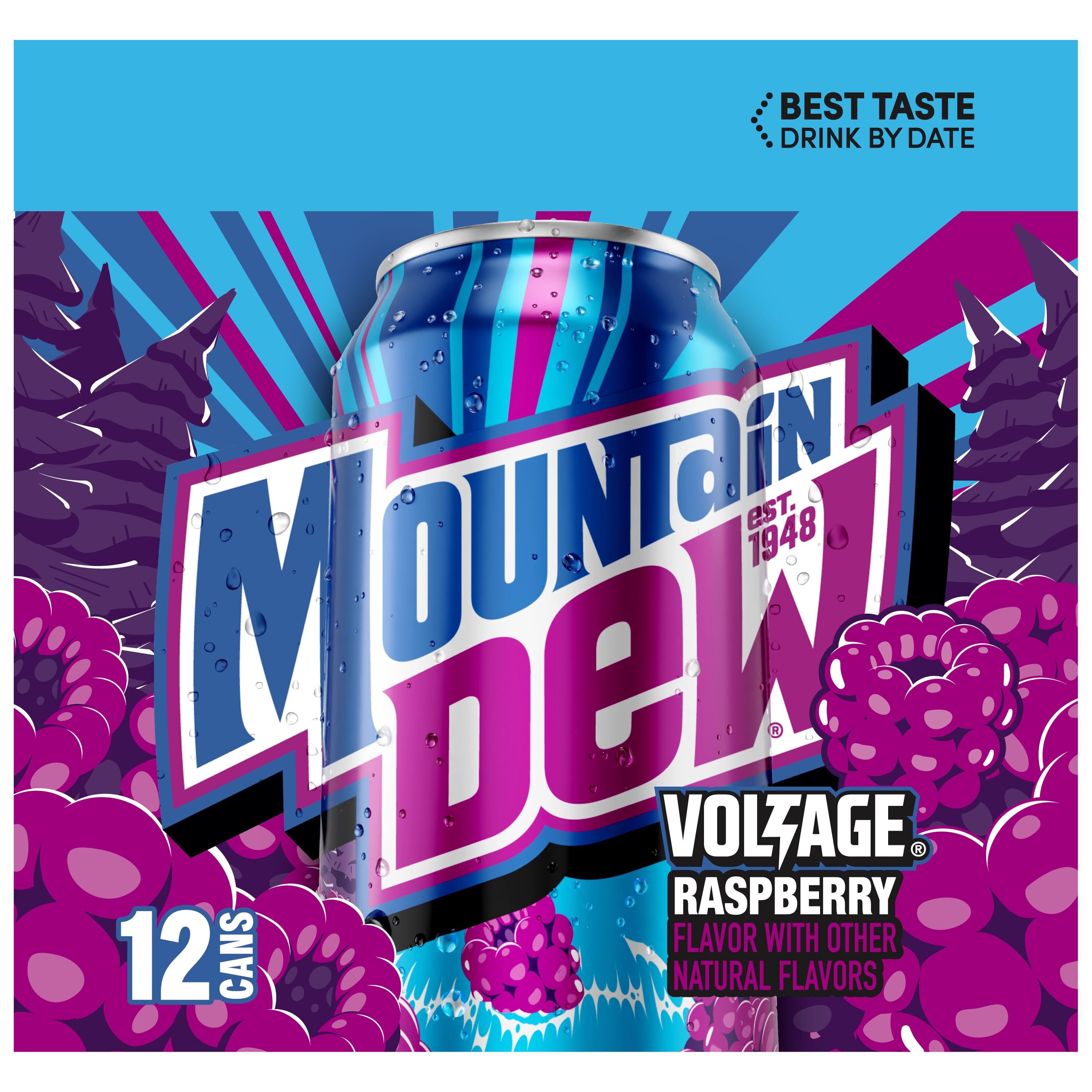 Mountain Dew Voltage Raspberry Citrus Flavor and Ginseng Soda, 12 fl oz, 12 Count
