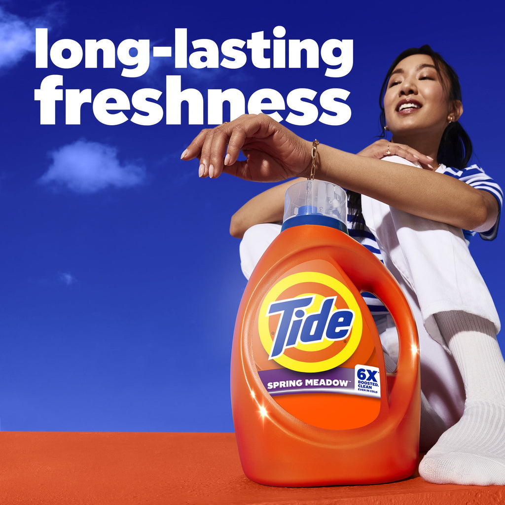 Tide Laundry Detergent Liquid with 6X Boosted Cleaning Power, Spring Meadow Scent, 80 fl oz, 64 Loads