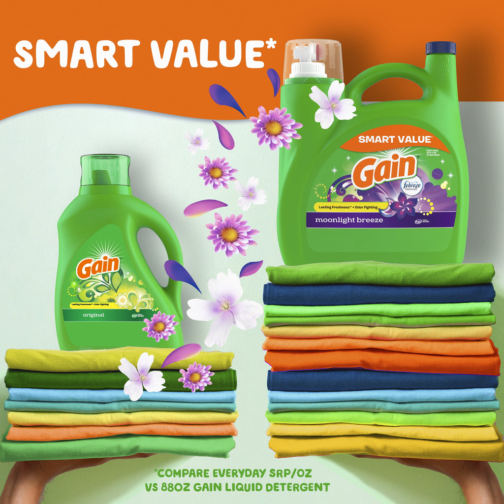 Gain Laundry Detergent Liquid with Odor Fighters, Moonlight Breeze Scent, 46 fl oz, 32 Loads