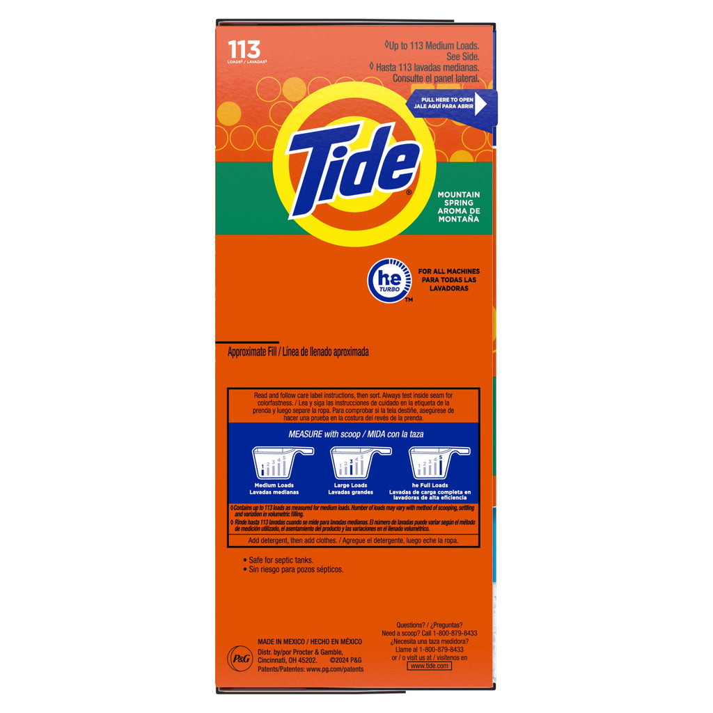 Tide Powder Laundry Detergent, Mountain Spring Scent, 129 oz, 113 Loads