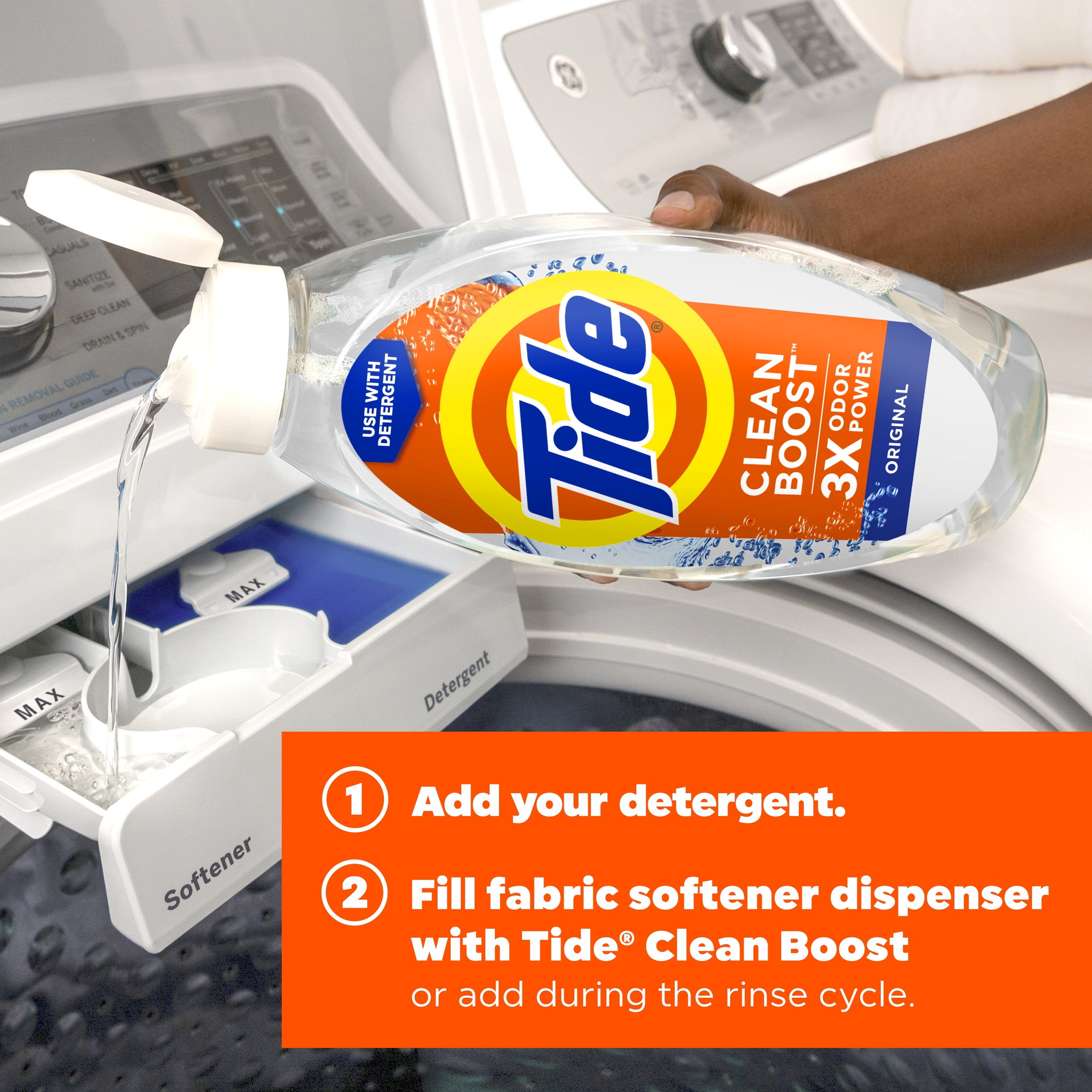 Tide Clean Boost Fabric Softener Rinse, Removes Odors and Residues, Original Scent, 48 fl oz