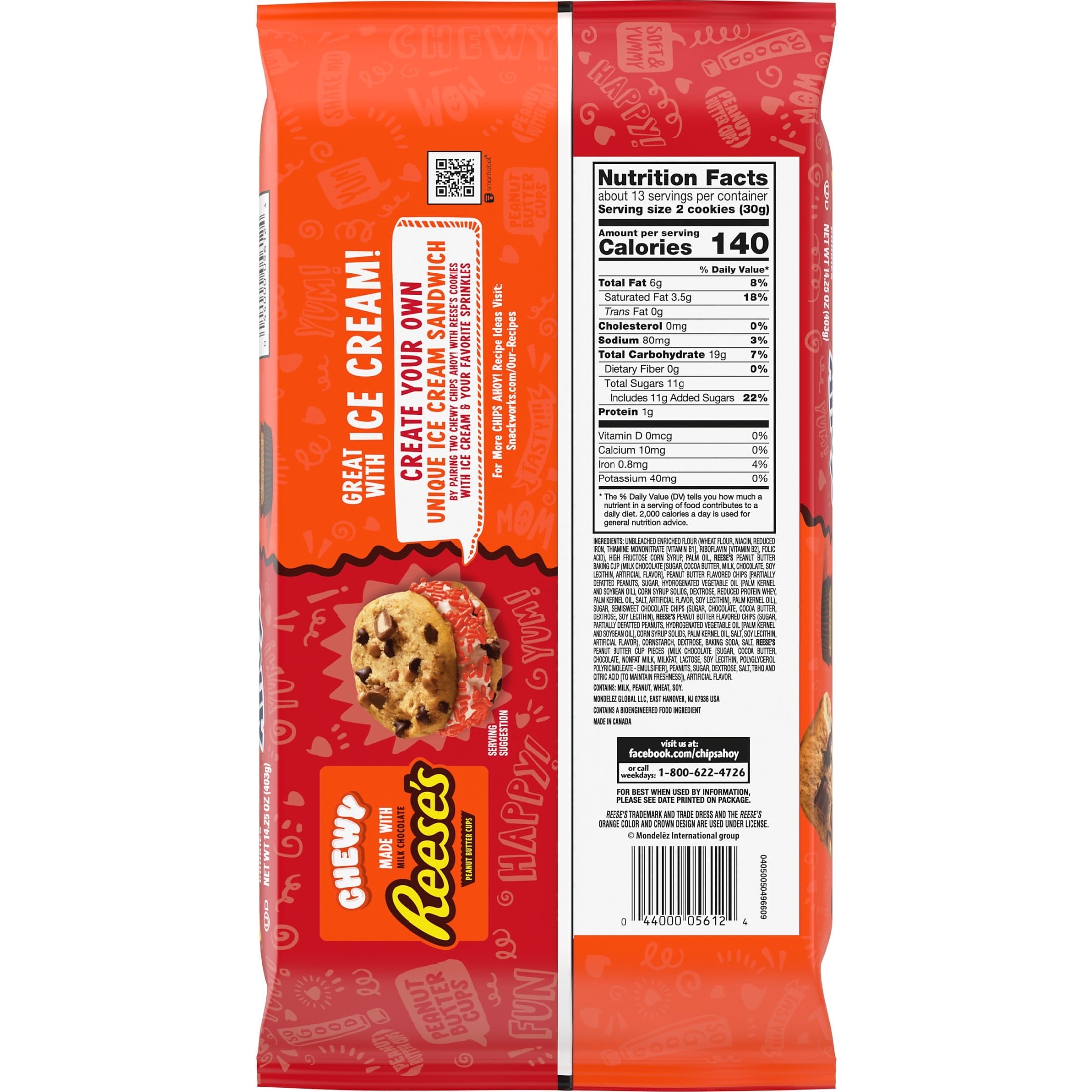 CHIPS AHOY! Chewy Chocolate Chip Cookies with Reese's Peanut Butter Cups, Family Size, 14.25 oz