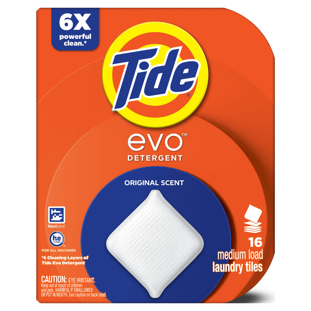 Tide evo Laundry Detergent Tiles, 100% Concentrated, Original Tide Scent, 16 Count