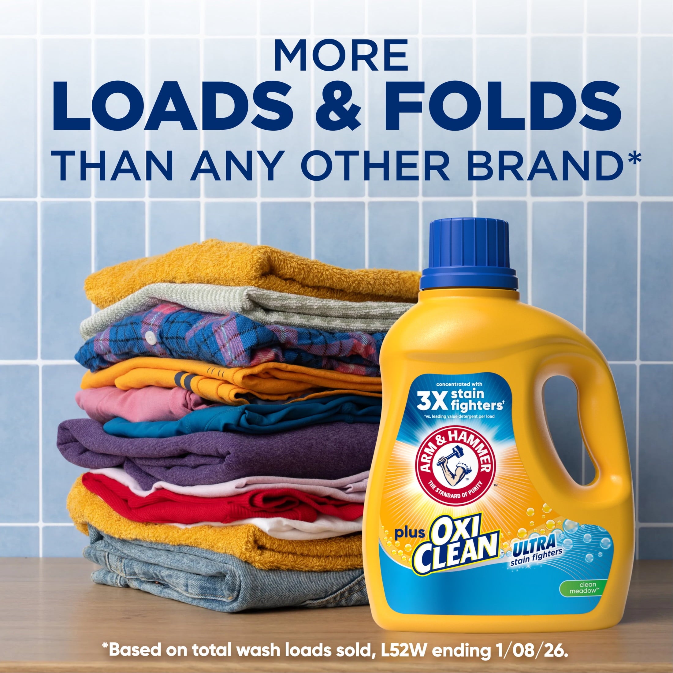 ARM & HAMMER Plus OxiClean Ultra Stain Fighters Liquid Laundry Detergent, Stain Remover for Clothes, Clean Meadow, 74 Loads, 96.2 fl oz