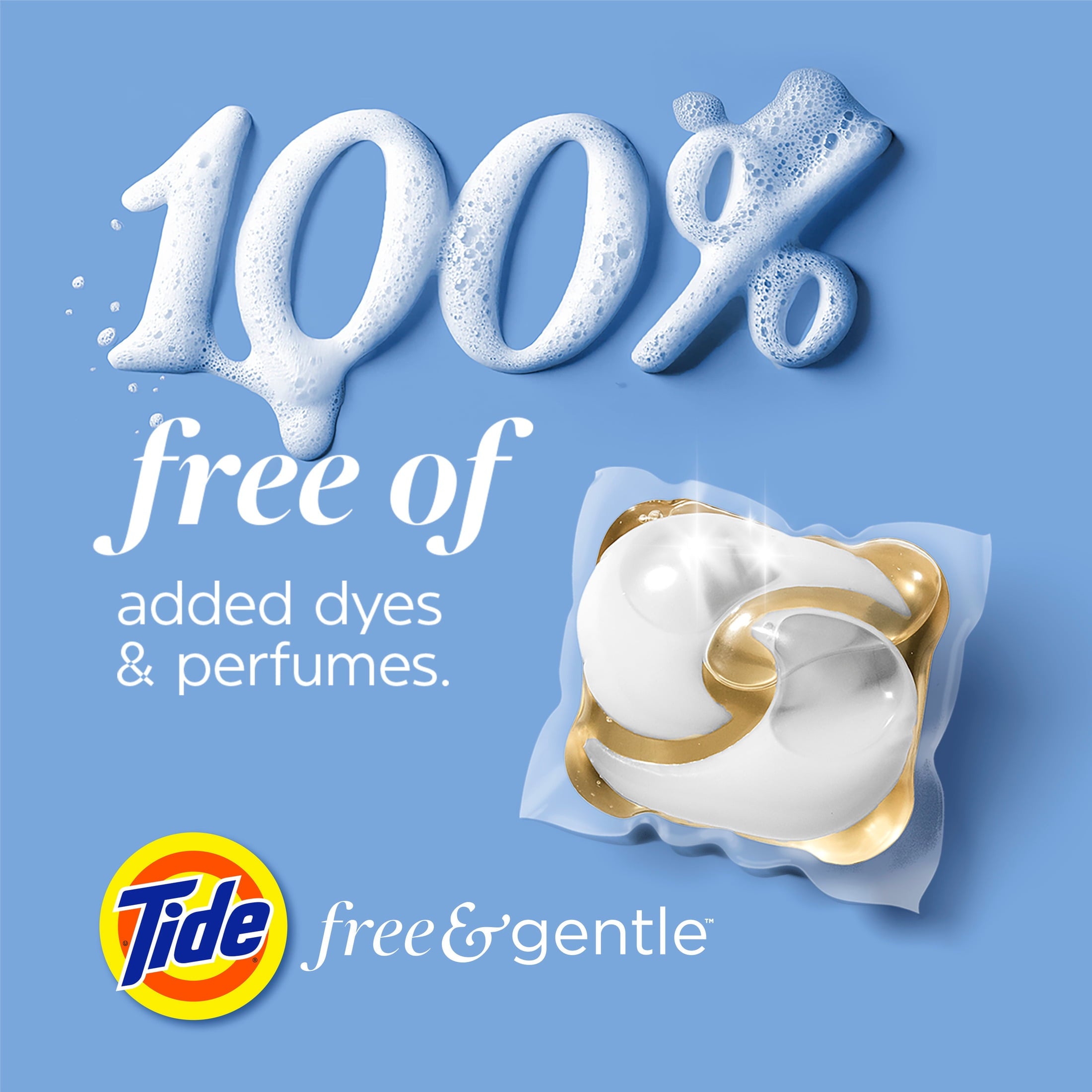 Tide PODS Free & Gentle laundry detergent, 102 ct, Trusted, gentle laundry detergent pods, 100% free of irritating residues: no added dyes and perfumes