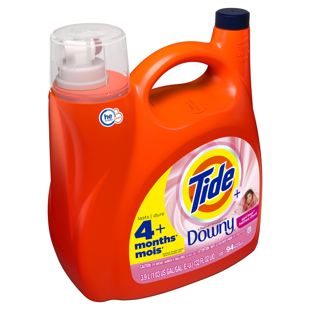 Tide Plus a Touch of Downy Liquid Laundry Detergent, April Fresh Scent, 94 Loads, 132 fl oz