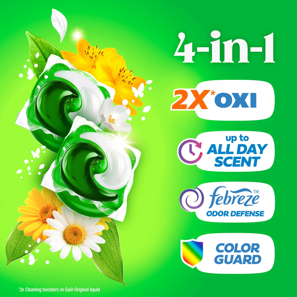 Gain Flings Laundry Detergent Soap Pacs, 4-in-1 Oxi Boost and Febreze, Original Scent, 102 Count