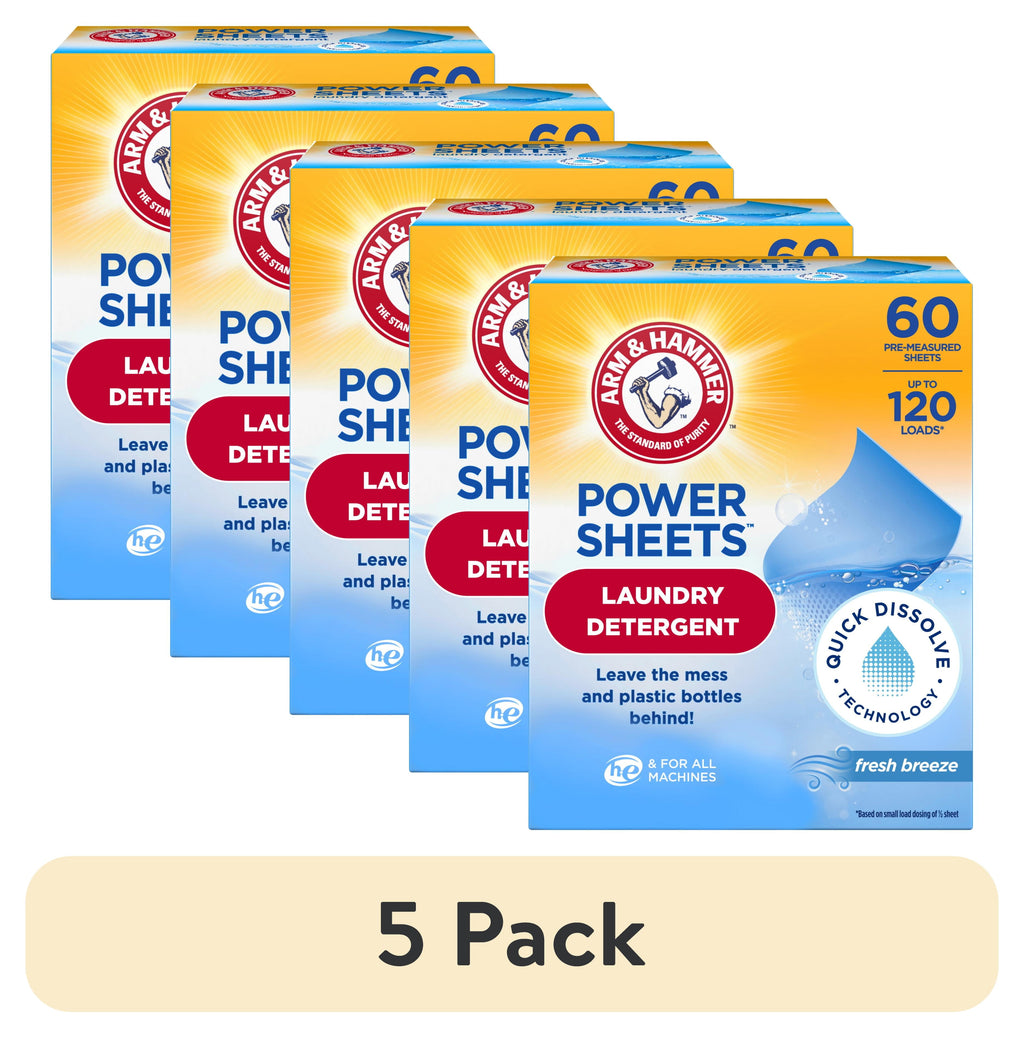 ARM & HAMMER Power Sheets Laundry Detergent, Fresh Breeze 60 ct, up to 120 small loads