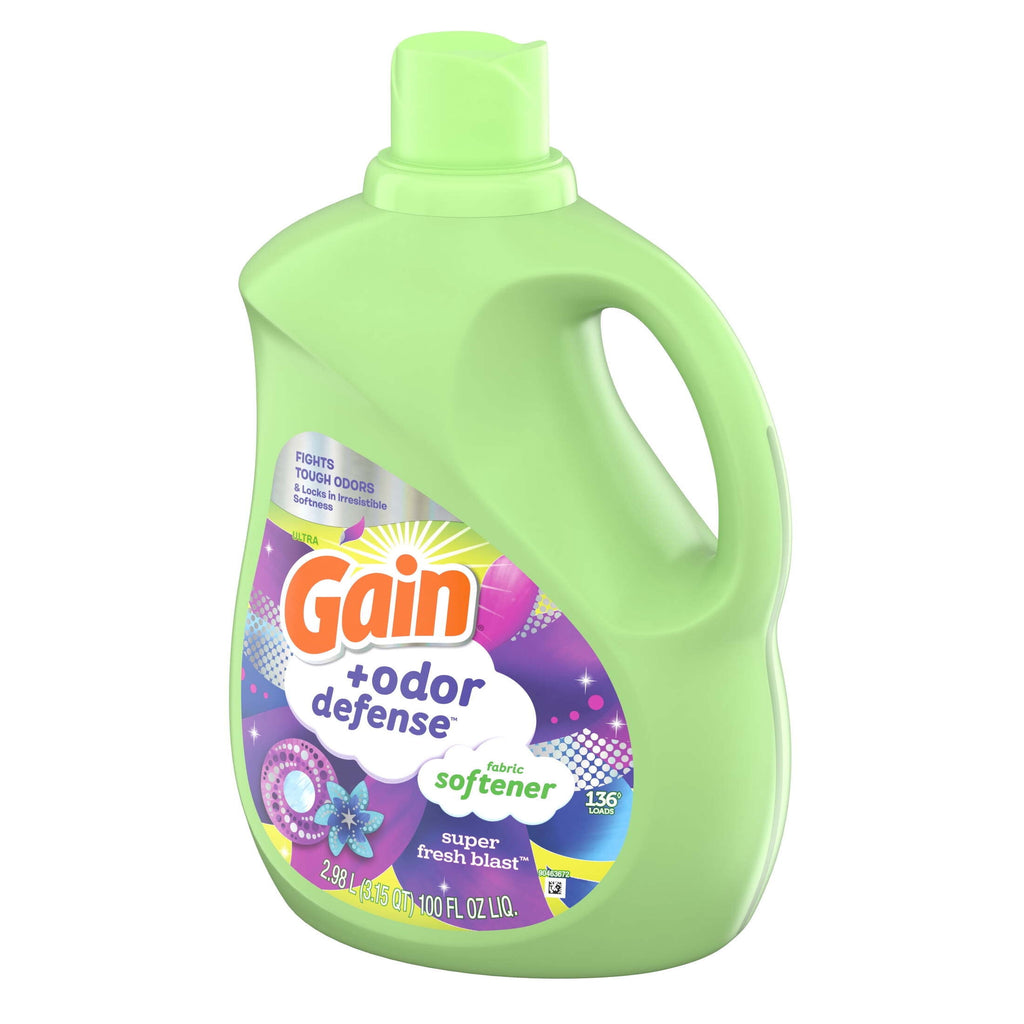 Gain Odor Defense Liquid Fabric Softener and Conditioner, Super Fresh Blast, 100 fl oz, 136 Loads