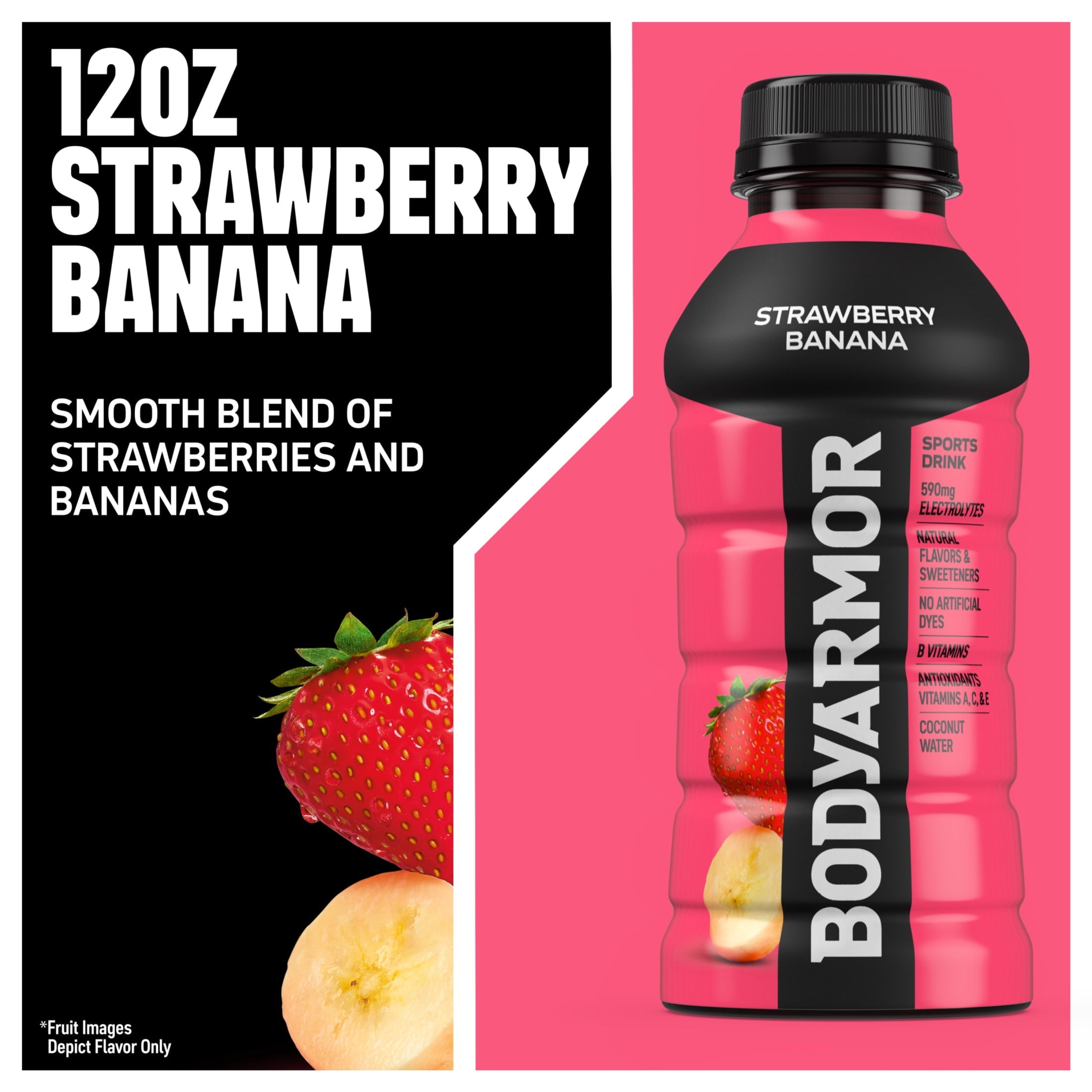 BODYARMOR Strawberry Banana Sports Drink Bottles, 12 fl oz, 8 Pack