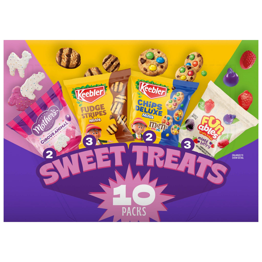 Keebler Sweet Treat Variety Pack, 10-Count Box, Includes Chips Deluxe, Funables, Fudge Stripes, and Mother's Circus Animal Cookies, 9.4 oz