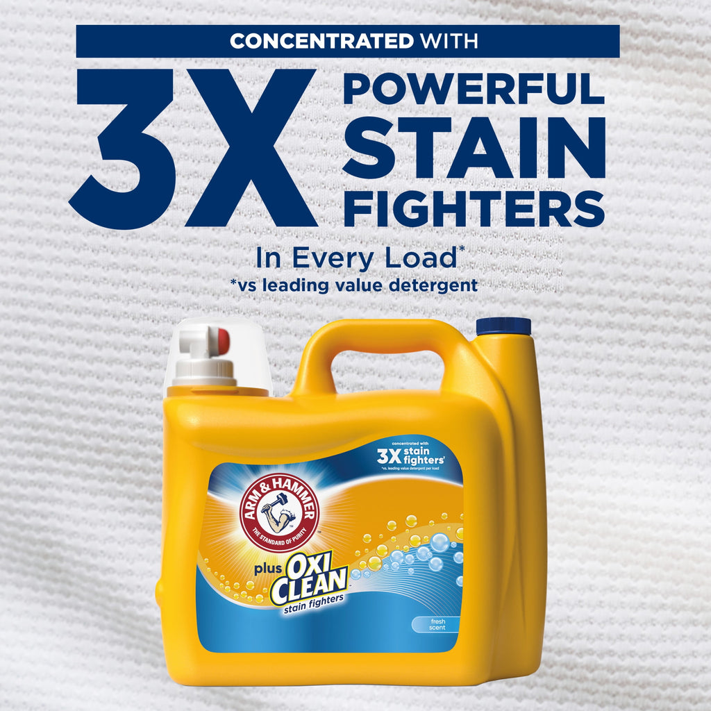 ARM & HAMMER Plus OxiClean Stain Fighters Liquid Laundry Detergent, Fresh Scent, 128 Loads