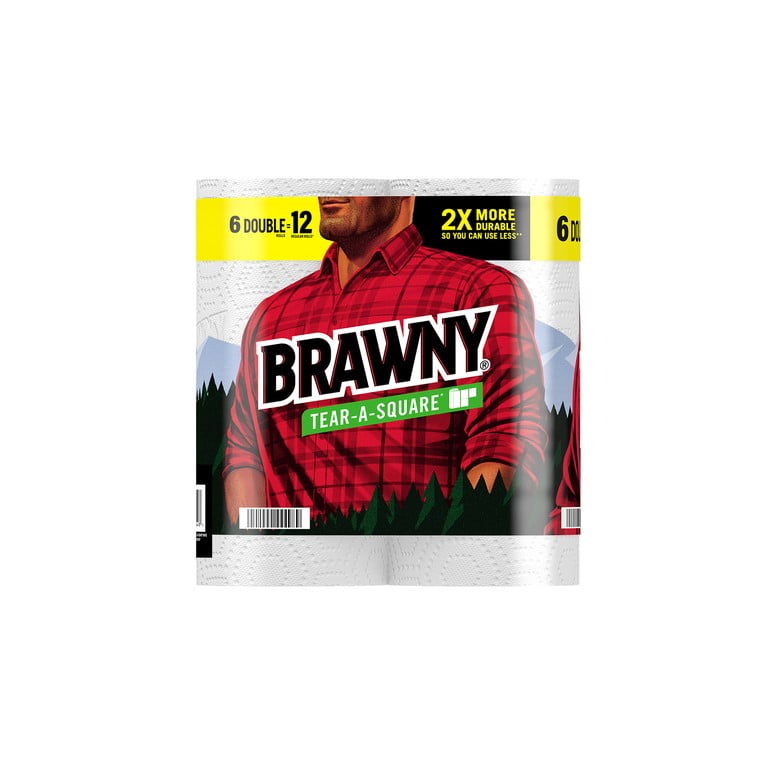 Brawny Tear-a-Square Paper Towels, 6 Double Rolls