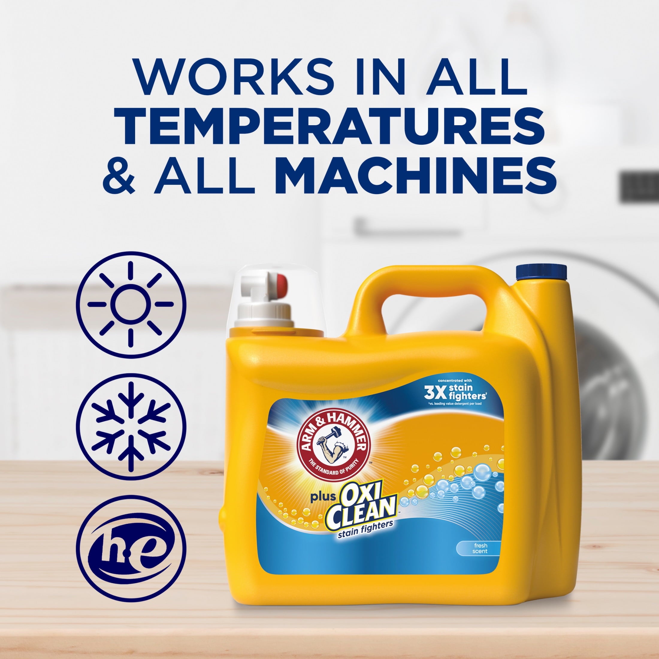 ARM & HAMMER Plus OxiClean Stain Fighters Liquid Laundry Detergent, Fresh Scent, 128 Loads