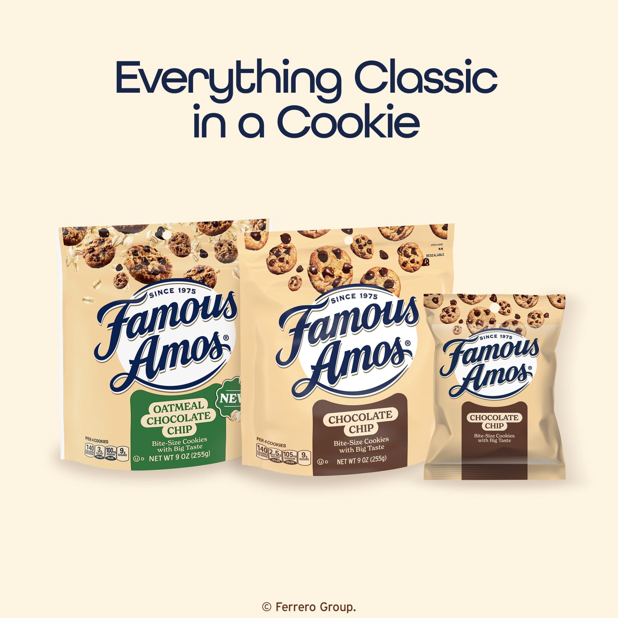 Famous Amos Classic Chocolate Chip Cookies, Bite-size cookies, Sweet Treats, 10 Pack Box, 1oz Bag