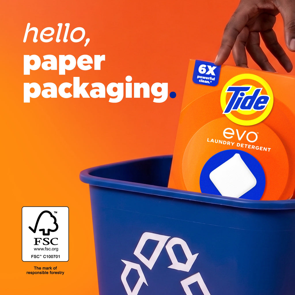 Tide Evo Laundry Detergent Tiles, 100% Concentrated, 6X Cleaning Power, Spring Blast Scent, 16 Count
