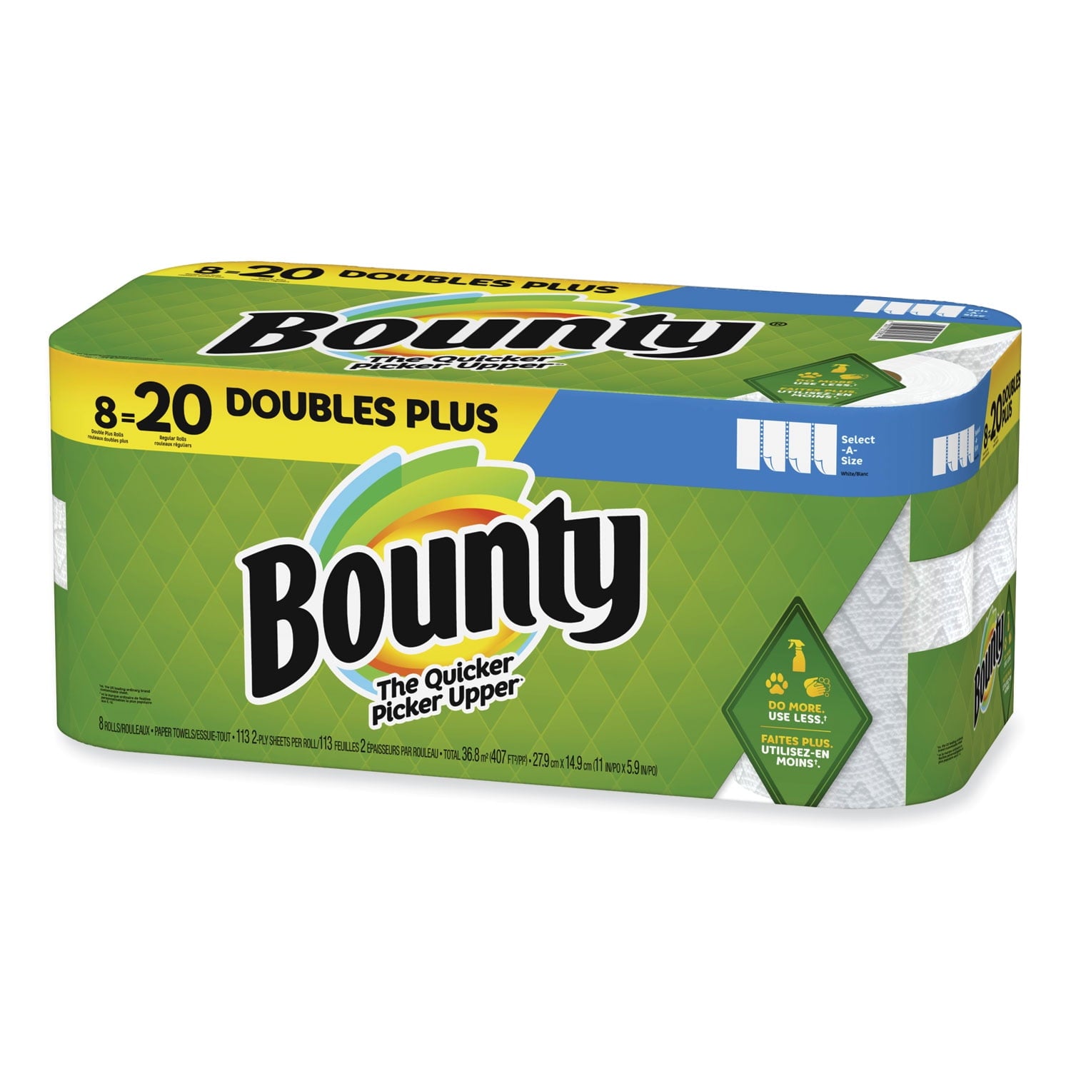 Bounty® Select-a-Size Kitchen Roll Paper Towels, 2-Ply, 5.9 x 11, White, 113 Sheets/Double Plus Roll, 8 Rolls/Pack