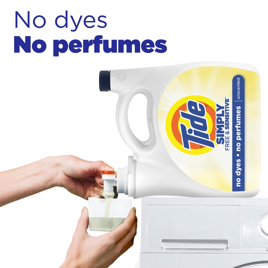 Tide Simply Liquid Laundry Detergent, Free & Sensitive, 85 Loads, 107 fl oz
