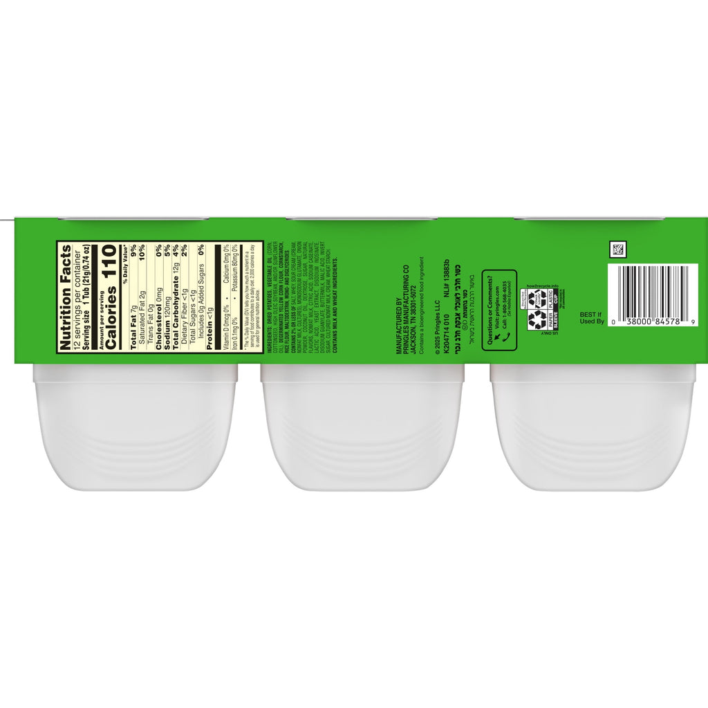 Pringles Potato Crisps Chips, Lunch Snacks, Snack Cups, Sour Cream and Onion, 8.8oz Tray (12 Cups)