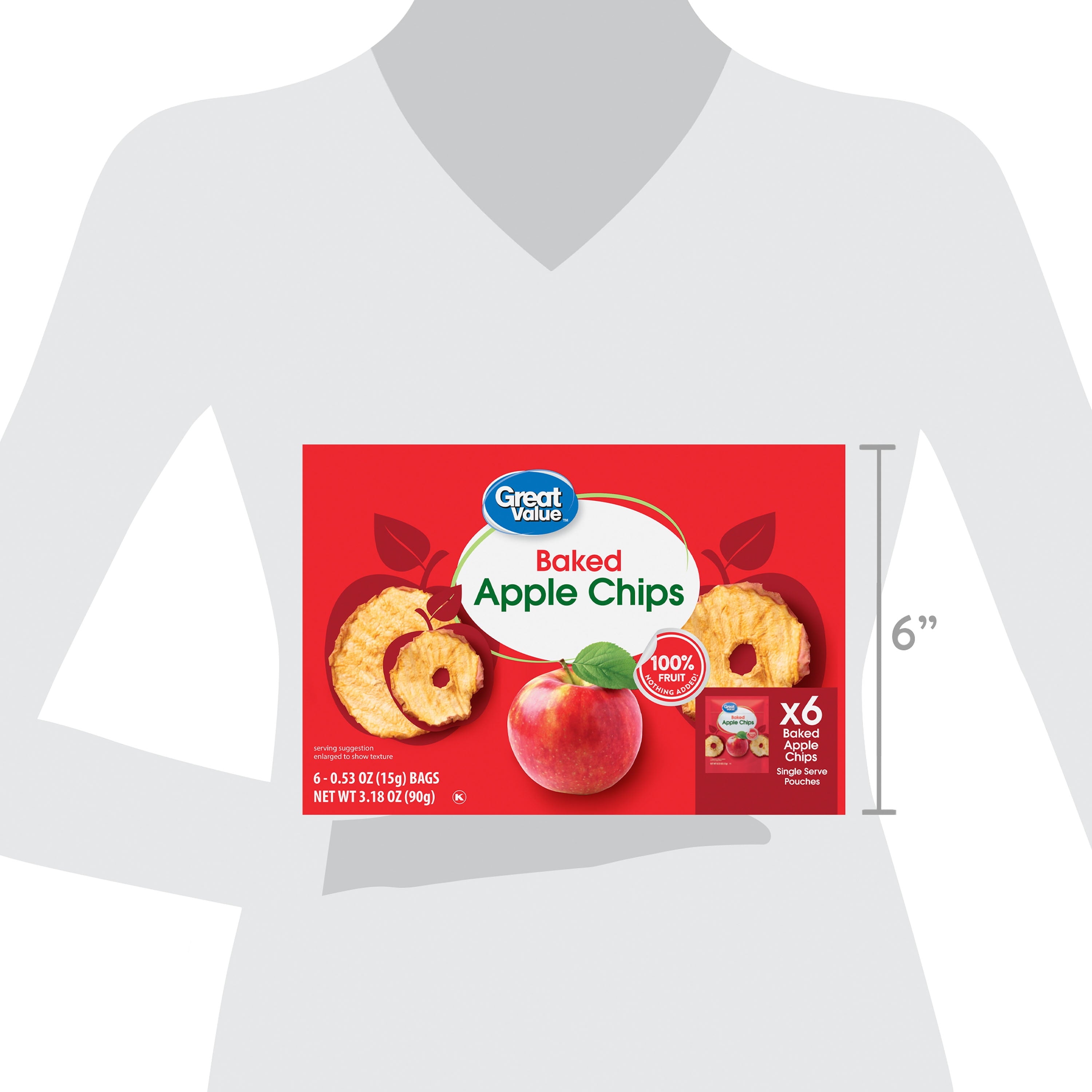 Great Value Baked Apple Chips, 0.53 oz, 6 Count