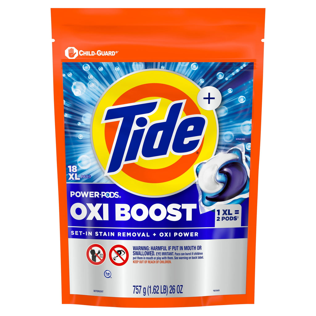 Tide Oxi Boost Power PODS with Stain Remover and Oxi Power Laundry Detergent Pacs, 18 Count