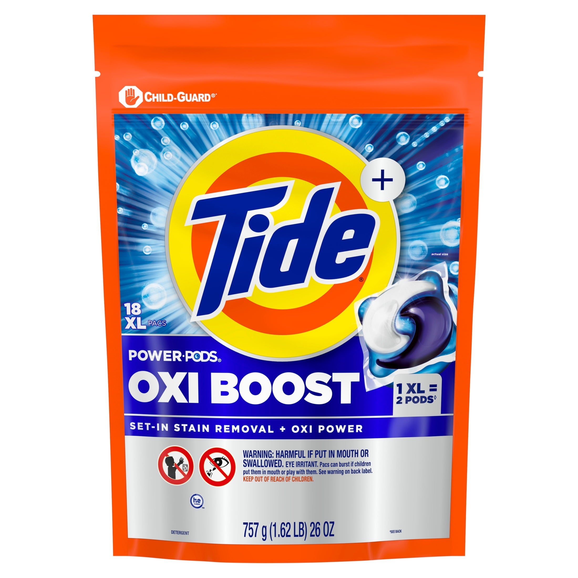 Tide Oxi Boost Power PODS with Stain Remover and Oxi Power Laundry Detergent Pacs, 18 Count