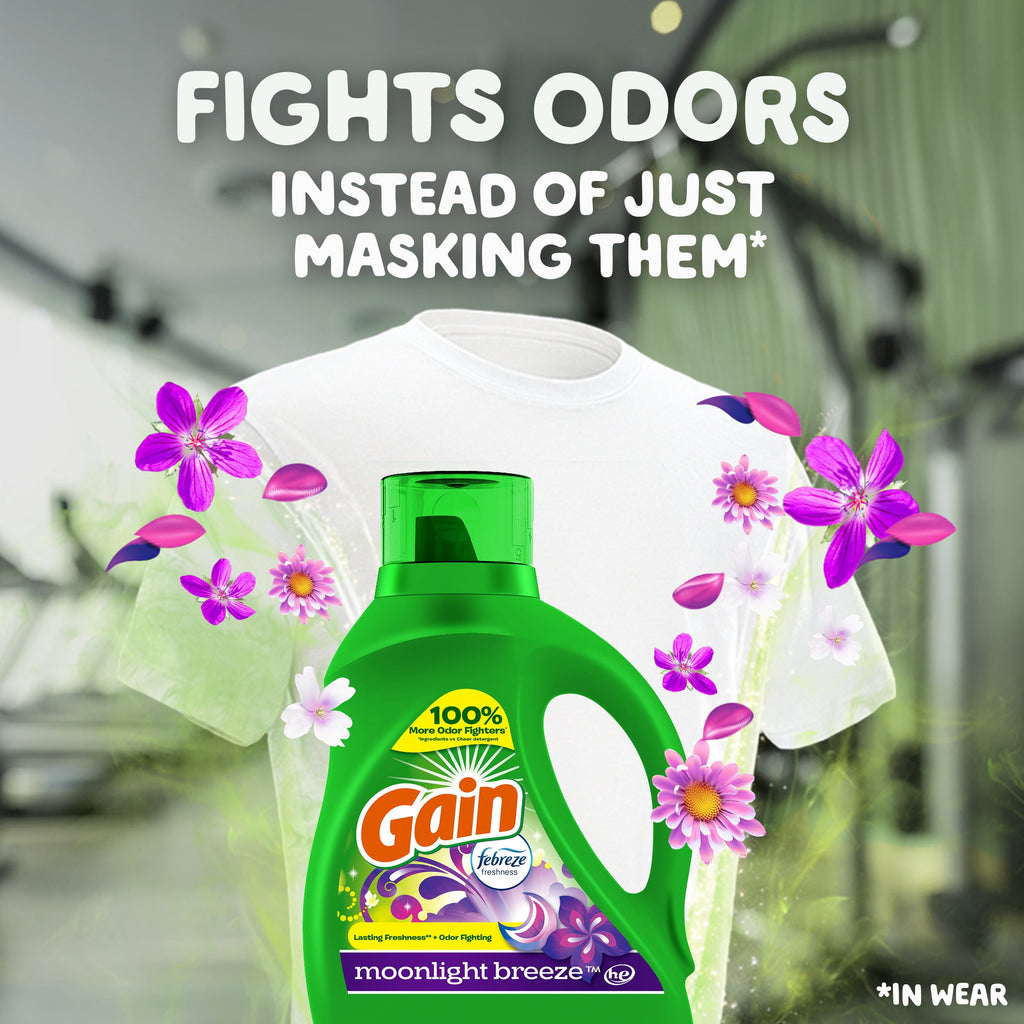 Gain Laundry Detergent Liquid with Odor Fighters, Moonlight Breeze Scent, 46 fl oz, 32 Loads