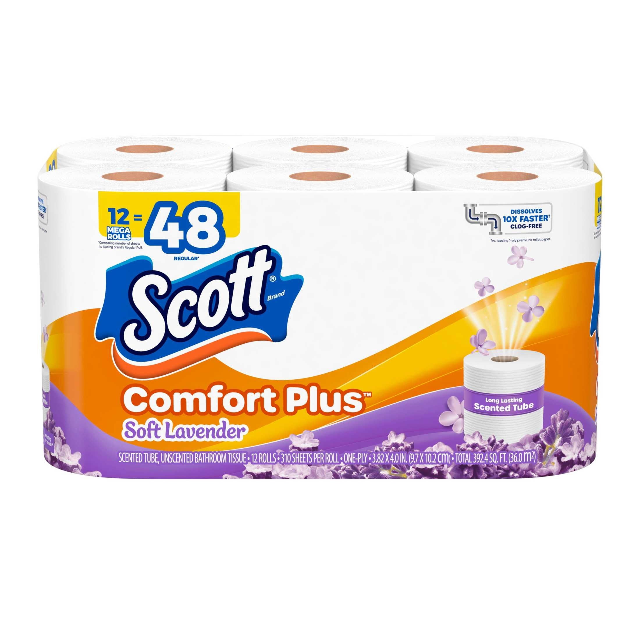 Scott ComfortPlus Toilet Paper with Soft Lavender Scented Tube, 12 Mega Rolls