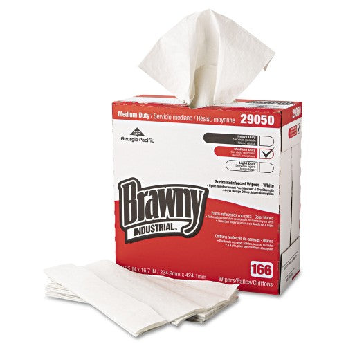 Brawny Medium Duty Scrim Reinforced Wipers, 4-Ply, 9.25 x 16.69, Unscented, White, 166/Box, 5 Boxes/Carton