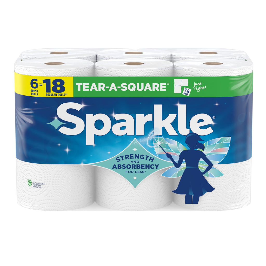 Sparkle Tear-A-Square Paper Towels, 3 Triple Rolls, 165 Sheets per Roll